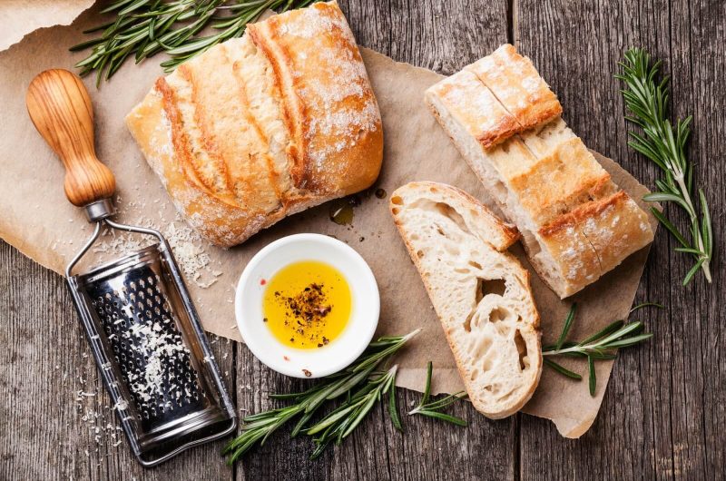 Sliced Bread Ciabatta and Oil